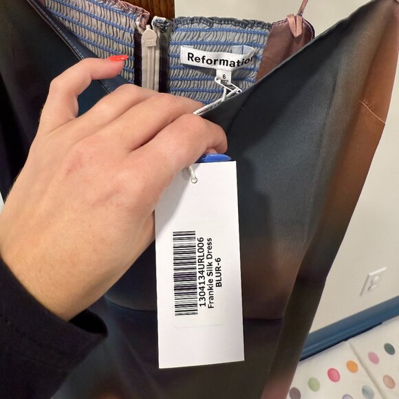 NWT REFORMATION Frankie Silk Dress Blur - Picture 8 of 10